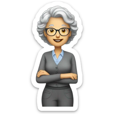 Grey hairs older lady teacher standing wear glasses sticker