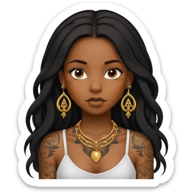 Tattooed princesses black girl with long hair more gold sticker