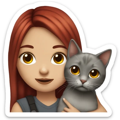 Girl with dark red hair and septum piercing holding grey cat sticker