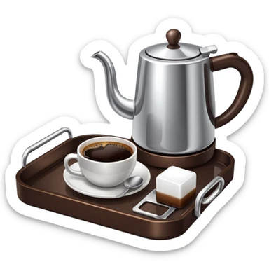 A cup of coffee that carries a sugar cube and a kettle carries them together sticker