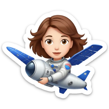beautiful brown hair girl flying to space sticker