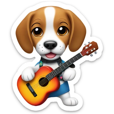 Beagle puppy with a crazy guitar sticker