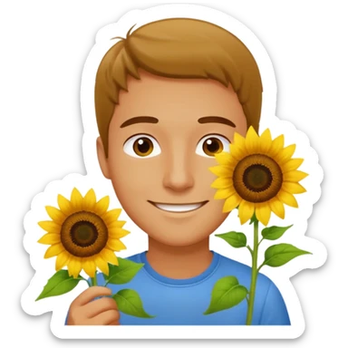 Man smelling sunflower with gentle smile sticker