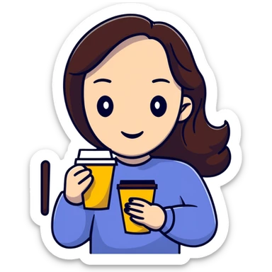 Fashionable Parisian woman with coffee cup sticker