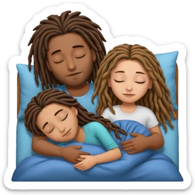 couple sleeping the male is brown skin with dreads and the female is hispanic with fair skin with long straight brunette hair sticker