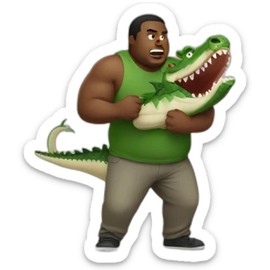 a fat bold black man fighting with a crocodile sticker