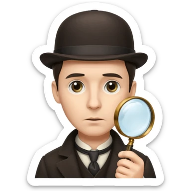 Sherlock Holmes in a bowler hat and with a magnifying glass sticker