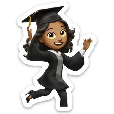 Girl with long dark brown hair, wearing black high heels, dancing celebrating graduation from cooking school sticker