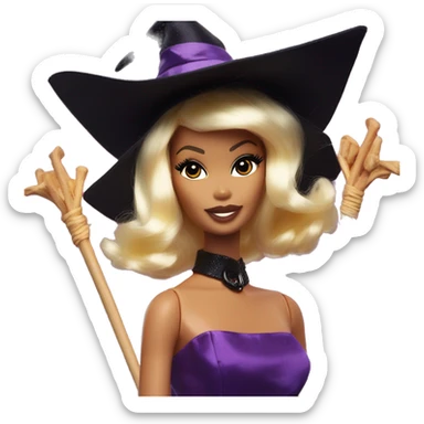 three photogenic silkstone Barbie witches enchanted TV series flying on broomsticks sticker