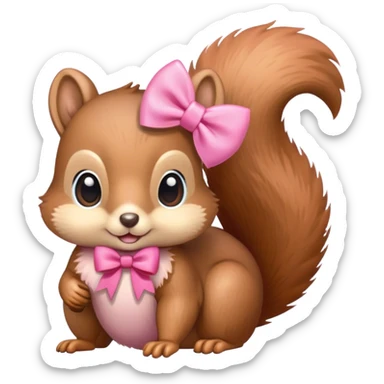 Squirrel with one link pink bow sticker