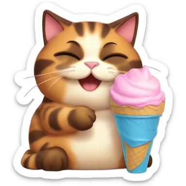 Cute fat tortoiseshell cat eating ice cream sticker