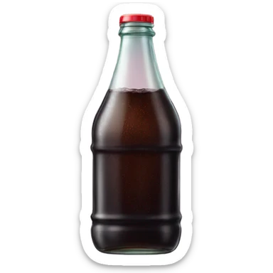 a glass bottle of dark soda with needles sticker