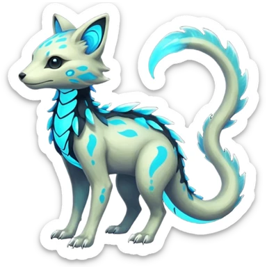 Rare realistic dark-neon glowing bioluminescent edgy badass epic pretty beautiful handsome gorgeous aesthetic colorful vibrant Vernid-Trico-species-Fakemon-creature by LiLaiRa, 4 legs, 1 tail, random markings, (full body) sticker