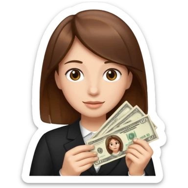 brown hair person who holds money sticker
