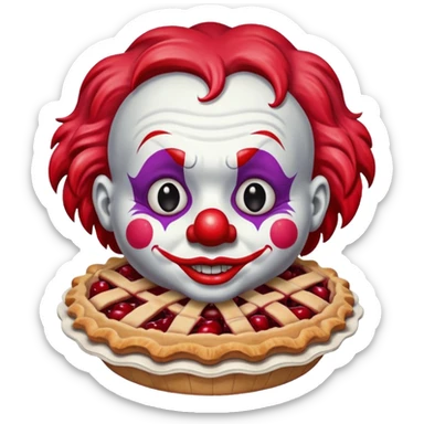 a clown face with a cherry pie sticker