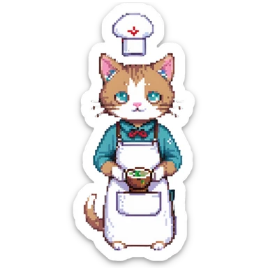 cat barista with apron sticker