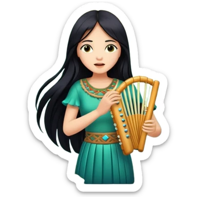 mystical forest woman with long black hair playing glowing pan flute sticker