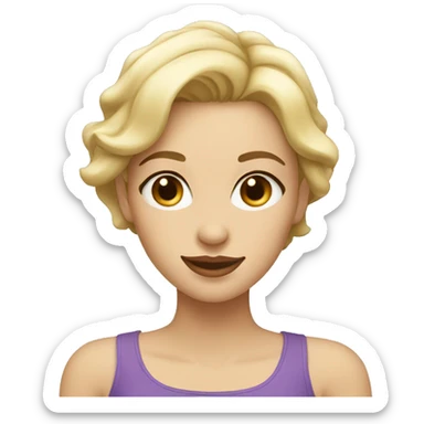 Beautiful girl with short blonde hair, thin lips, thin eyebrows, smiling. sticker