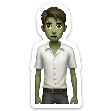 teen boy zombie with medium dark brown hair and white shirt sticker
