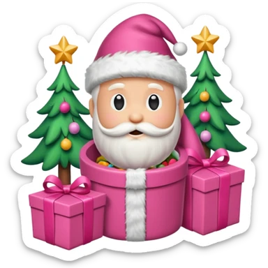 emojis estilo pixar de la cara de santa, arbolito rosa, reno, lazo coquet,bastones de caramelo rosa, caja de regalo rosa, arbolito verde con bambalinas rosa sticker