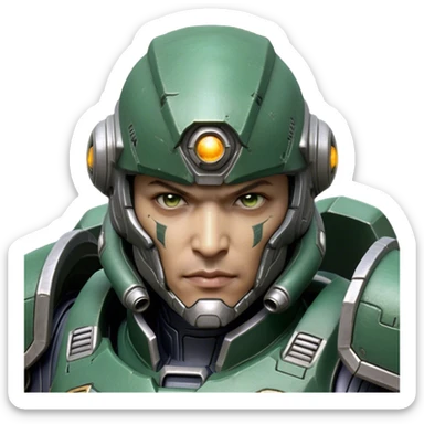 Cinematic Realistic StarCraft Terran Marine Portrait, head tilted dramatically with an exaggeratedly amused expression, blending futuristic grit with a hint of unexpected humor. His steely gaze and determined features, set against intricately detailed tactical armor in dark green and grey, are rendered with lifelike texture and dynamic lighting, high shine, dramatic yet whimsical, capturing the essence of a Terran Marine whose epic strength is accompanied by a playful edge. sticker