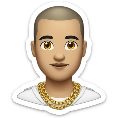 white male thug with black hair buzz cut wearing gold chain sticker