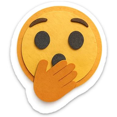 surprised face with hand over mouth, yellow and orange tones, paper craft style sticker