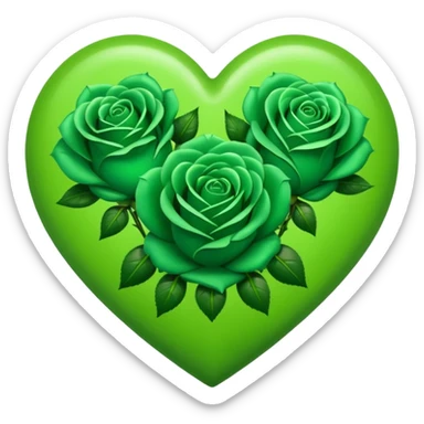 Green Heart with 3 green Roses  sticker