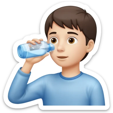 young boy drinking water from a bottle sticker