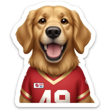 Golden retriever wearing 49ers jersey sticker