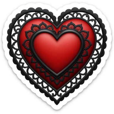 gothic style heart, deep red with black lace sticker