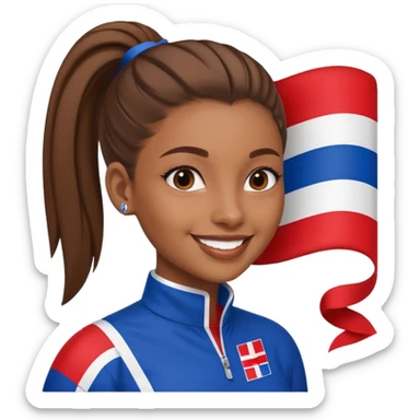 A brown skin girl with a slick ponytail and edges with a Dominican flag sticker