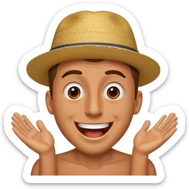 a guy excited with some festival background  without hat sticker