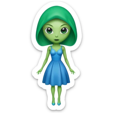 green alien woman in blue dress sticker