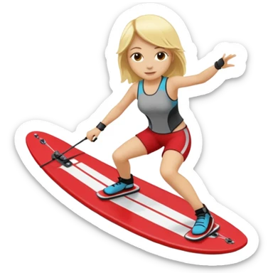 a blonde girl waleboarding on a red wakeboard  sticker