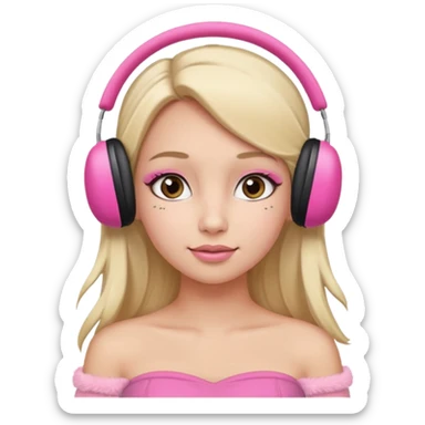 Mädchen mit blondem glattem langem Haar und rosanen top ohne Träger und rosa Ohrenschützer und latina make up sticker