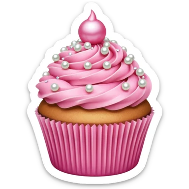 cupcake with pink frosting, pearls, and sparkles sticker