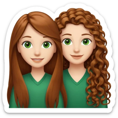 Two besties: 1: long ironed straight hair, green eyes 2: long curly brown hair, brown eyes sticker