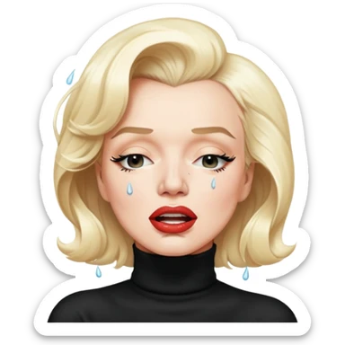 Marilyn Monroe (in black turtleneck) with the closed mouth and teeth not showing is crying  sticker
