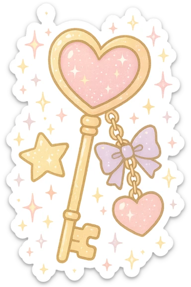 girly sparkling charm key, pastel colors, no background sticker