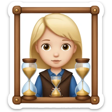child holding hourglass in a  frame with no bg sticker