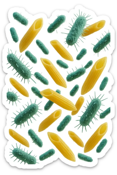 BATTERI intestinALI FLUTTUANO IN ARIA CON PENNE DI PASTA RIGATE, IPERREALISTICO 4K sticker