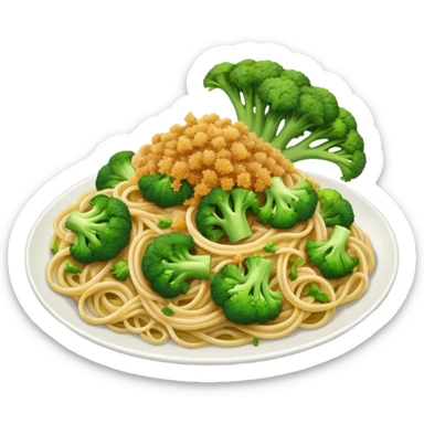 Broccoli and bread crumbs over spaghetti  sticker