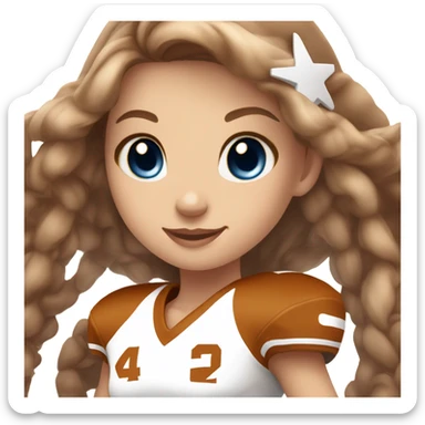 Beautiful girl, blue eyes, long beautiful light brown hair, wearing Texas Longhorn football cheerleading uniform sticker