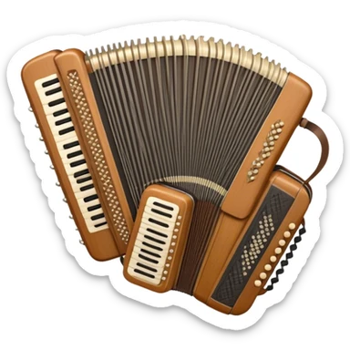 Create a warm and inviting humanless emoji representing folk singing. The design should feature a traditional microphone, perhaps with a wooden texture, symbolizing the rustic and authentic feel of folk music. Surround the microphone with subtle elements such as a hand-played tambourine, an accordion, or a balalaika to reflect the folk instruments. Add flowing musical notes to symbolize the vocal melodies. Use earthy, natural colors like browns, reds, and greens to evoke a sense of tradition, warmth, and connection to the community. The background should be transparent. sticker