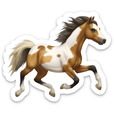 Scruffy scarred scratched scratches scratch scars Piebald tricolor palomino yellow brown pony with dark brown spots galloping running sticker