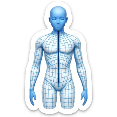 Human body silhouette with digital 3D scanning grid lines covering it, futuristic body scan sticker