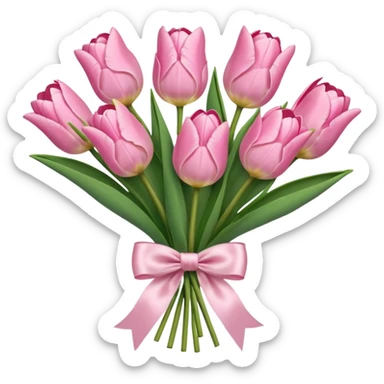 Light Pink tulip bouquet with a light pink bow  sticker