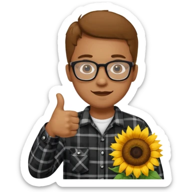 Make my biology teacher shes light brown, wears glasses, fat, all black flannel and sunflower shirt under and make her give 1 thumbs up sticker