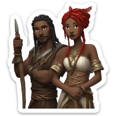 enchanting Fantasy couple druidess and assassin in nature sticker